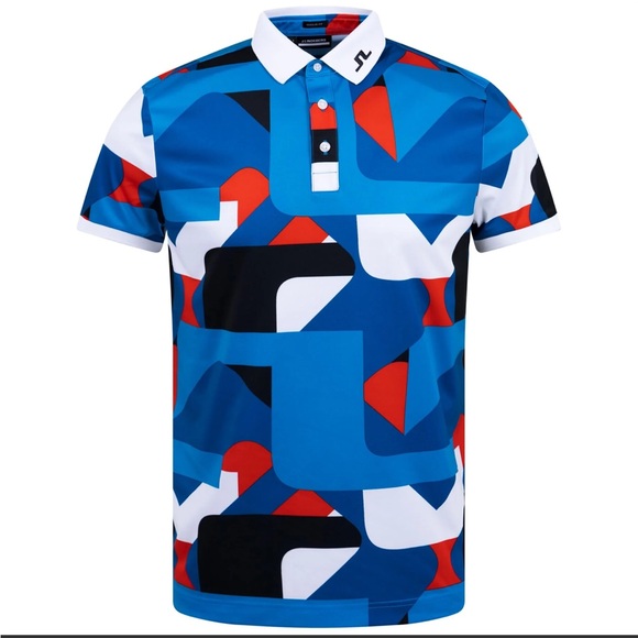 NWT J. Lindeberg KV Regular Fit Print Golf Polo Brilliant Blue Medium